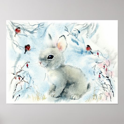 Poster Lapin Moutonneux Dans La Neige  (Devant)
