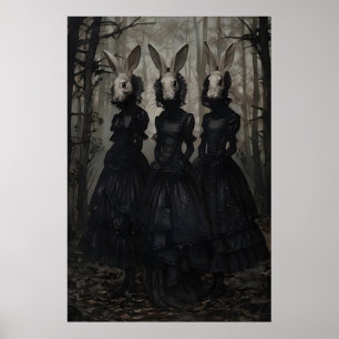 Poster Lapin mystique en forêt, lapin de culte effrayant 