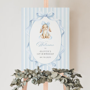 Poster Lapin, Nœud, Rayures Bleues, Bienvenue pour le Pre