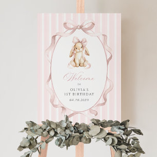 Poster Lapin, Nœud, Rayures Roses, Bienvenue pour le Prem