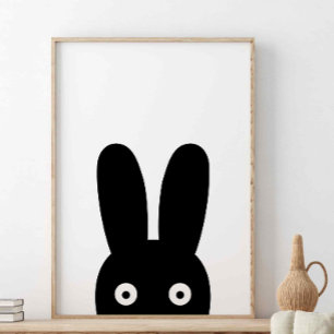 Poster Lapin noir, Animaux de la forêt, Scandinave
