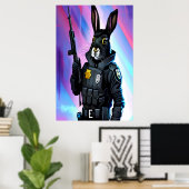 Poster Lapin noir en uniforme de police | Art AI (Bureau à domicile)