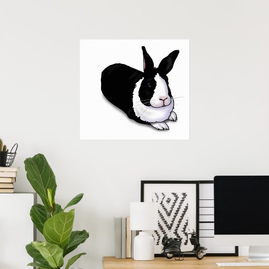 Poster Lapin noir et blanc (Bureau à domicile)