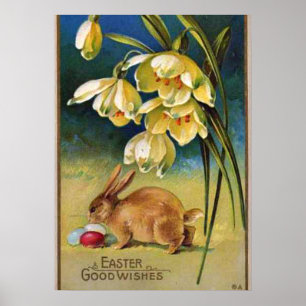 Poster Lapin, Oeufs et gouttes de neige, vintage 1910