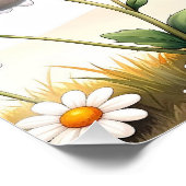 Poster Lapin oreilles roses marguerites blanches (Coin)