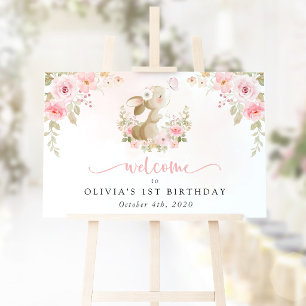 Poster Lapin, Papillon, Fleurs, Bienvenue pour le premier