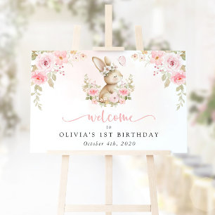 Poster Lapin, Papillon, Fleurs, Bienvenue pour le premier