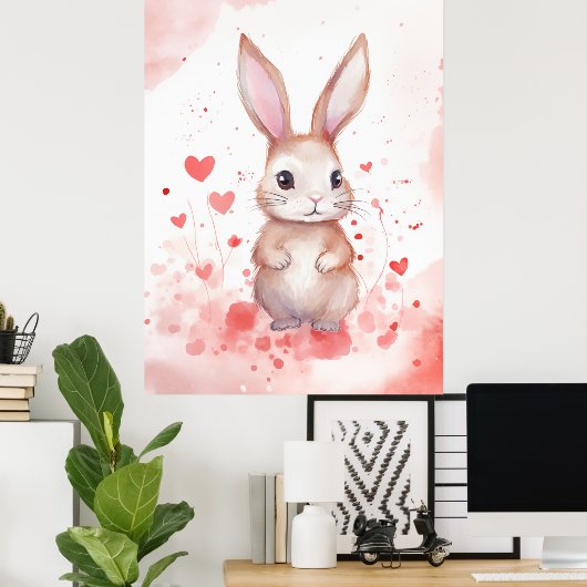 Poster Lapin pastel aux yeux marrons et au nez rose avec (Bureau à domicile)