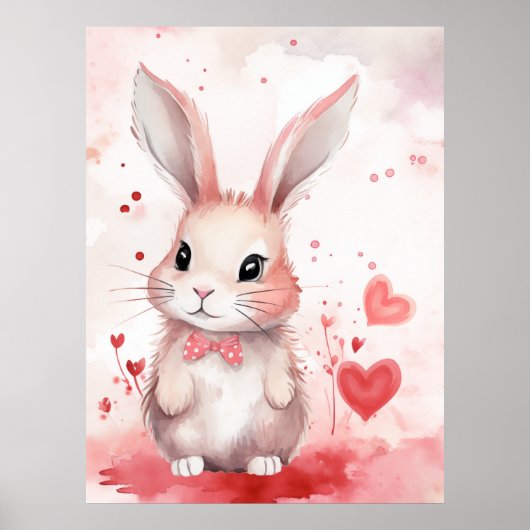 Poster Lapin pastel avec coeurs (Devant)