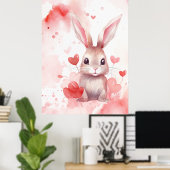 Poster Lapin pastel super mignon coeurs Coeurs rouges (Bureau à domicile)