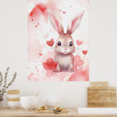 Poster Lapin pastel super mignon coeurs Coeurs rouges (Cuisine)