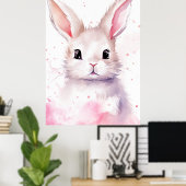 Poster Lapin pastel surpris coeurs roses (Bureau à domicile)