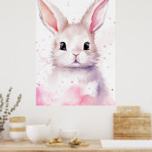 Poster Lapin pastel surpris coeurs roses (Cuisine)