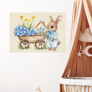 Poster Lapin personnalisé avec fleurs bleues