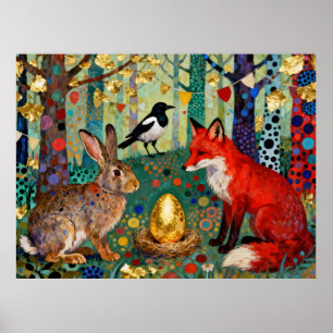 Poster Lapin, Pie, Renard et « L'Œuf d'or de l'oie »