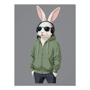 Poster Lapin Portant un Sweat - shirt à capuche drôle Coo