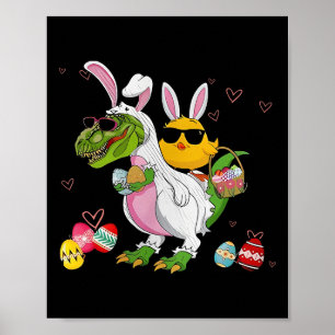 Poster Lapin Poule à Cheval sur un Dinosaure T Rex Chasse