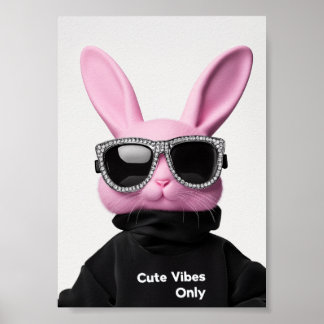Poster Lapin rose dans les lunettes de soleil