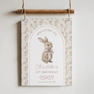 Poster Lapin rose lapin vintage Bienvenue Anniversaire