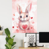 Poster Lapin rose pastel super mignon yeux marrons (Bureau à domicile)