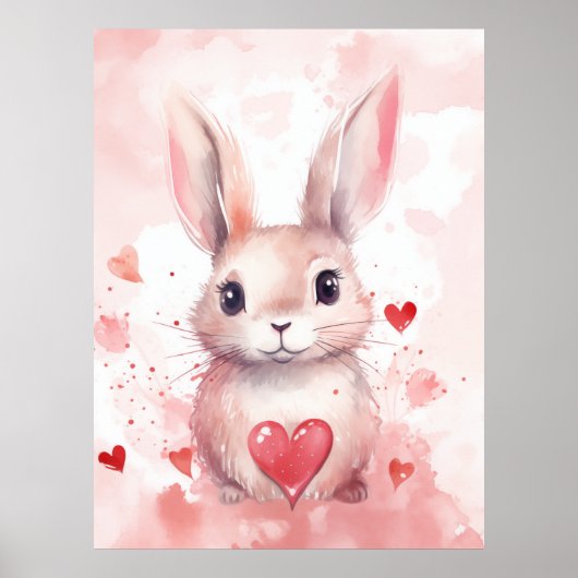 Poster Lapin rose pastel super mignon yeux marrons (Devant)