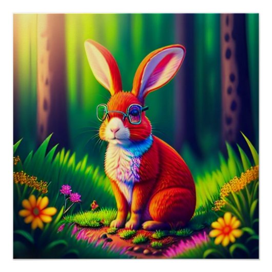 Poster Lapin rouge assis sur l'herbe (Devant)