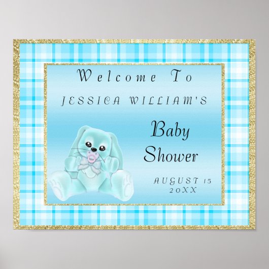 Poster Lapin sarcelle mignon de bienvenue (Devant)