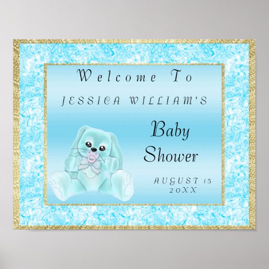 Poster Lapin sarcelle mignon de bienvenue (Devant)