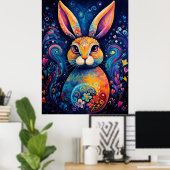 Poster Lapin spirales et cœurs Bleu (Bureau à domicile)