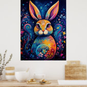 Poster Lapin spirales et cœurs Bleu (Cuisine)