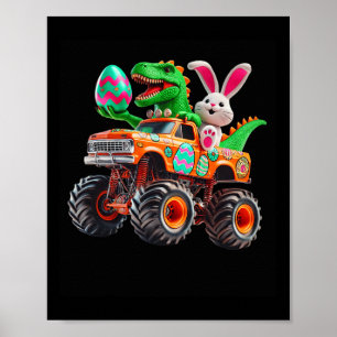 Poster Lapin T-rex Pâques Monster Truck Dino Drôle Garçon