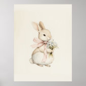 Poster Lapin vintage Neutre Mignonne avec Nourriture Fleu (Devant)