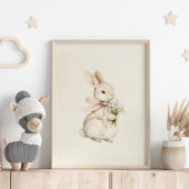 Poster Lapin vintage Neutre Mignonne avec Nourriture Fleu