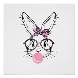 Poster Lapin Visage Léopard Lunettes Bubble Gum Jour de P