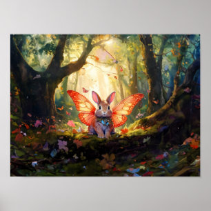 Poster Lapin Whimsical dans une forêt enchantée