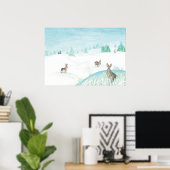 Poster Lapins Assis Et Saut Sur Neige (Bureau à domicile)