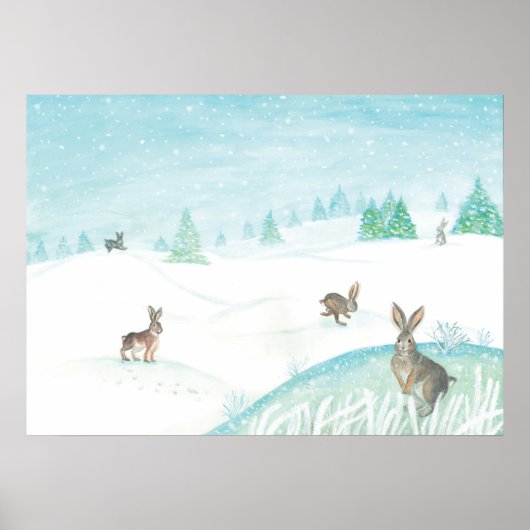 Poster Lapins Assis Et Saut Sur Neige (Devant)