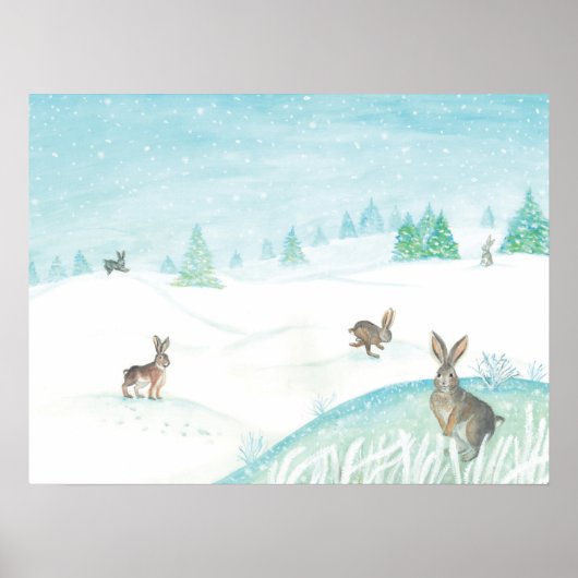 Poster Lapins Assis Et Saut Sur Neige (Devant)