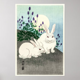 Poster Lapins en pleine lune - Ohara Koson