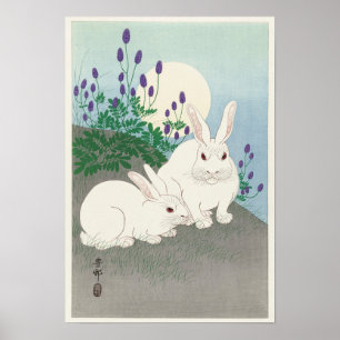 Poster Lapins en Pleine lune par Ohara Koson