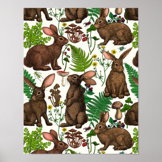 Poster Lapins et flore boisée 4 (Devant)