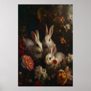 Poster Lapins Floraux Galerie de Printemps, Dark Academia