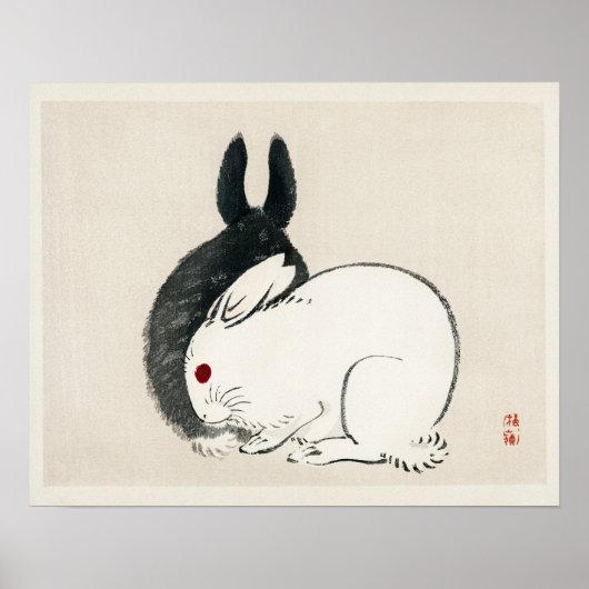 Poster Lapins noirs et blancs de Kōno Bairei (Devant)