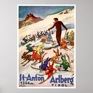 Poster Lapins qui skient à St. Anton, Tyrol, Autriche