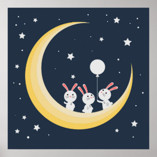 Poster Lapins sur la lune