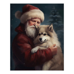Poster Lapphund finlandais Noël festif du Père Noël