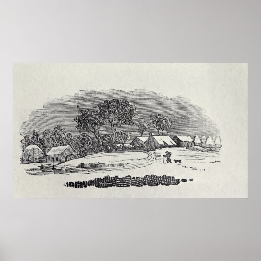 Poster L'approche d'un village en hiver (Devant)