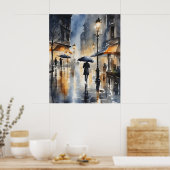 Poster L'aquarelle de la ville pluvieuse (Cuisine)