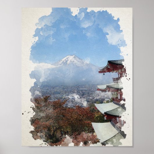 Poster L'aquarelle du Mont Fuji Japon (Devant)