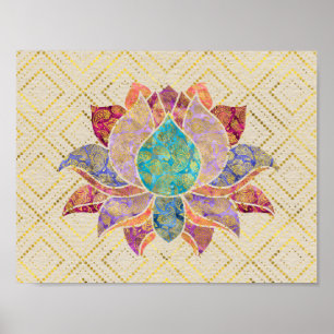 Poster L'aquarelle et l'or Paisley ont décoré le lotus